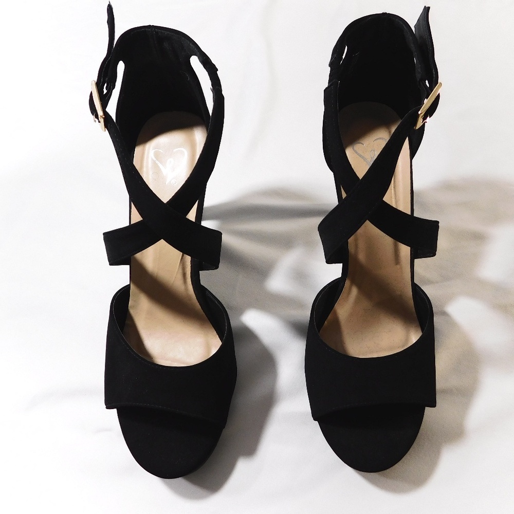 Windsor Black Strappy Heels with Gold‎ Buckle – Elegant & Chic - Size 8.5